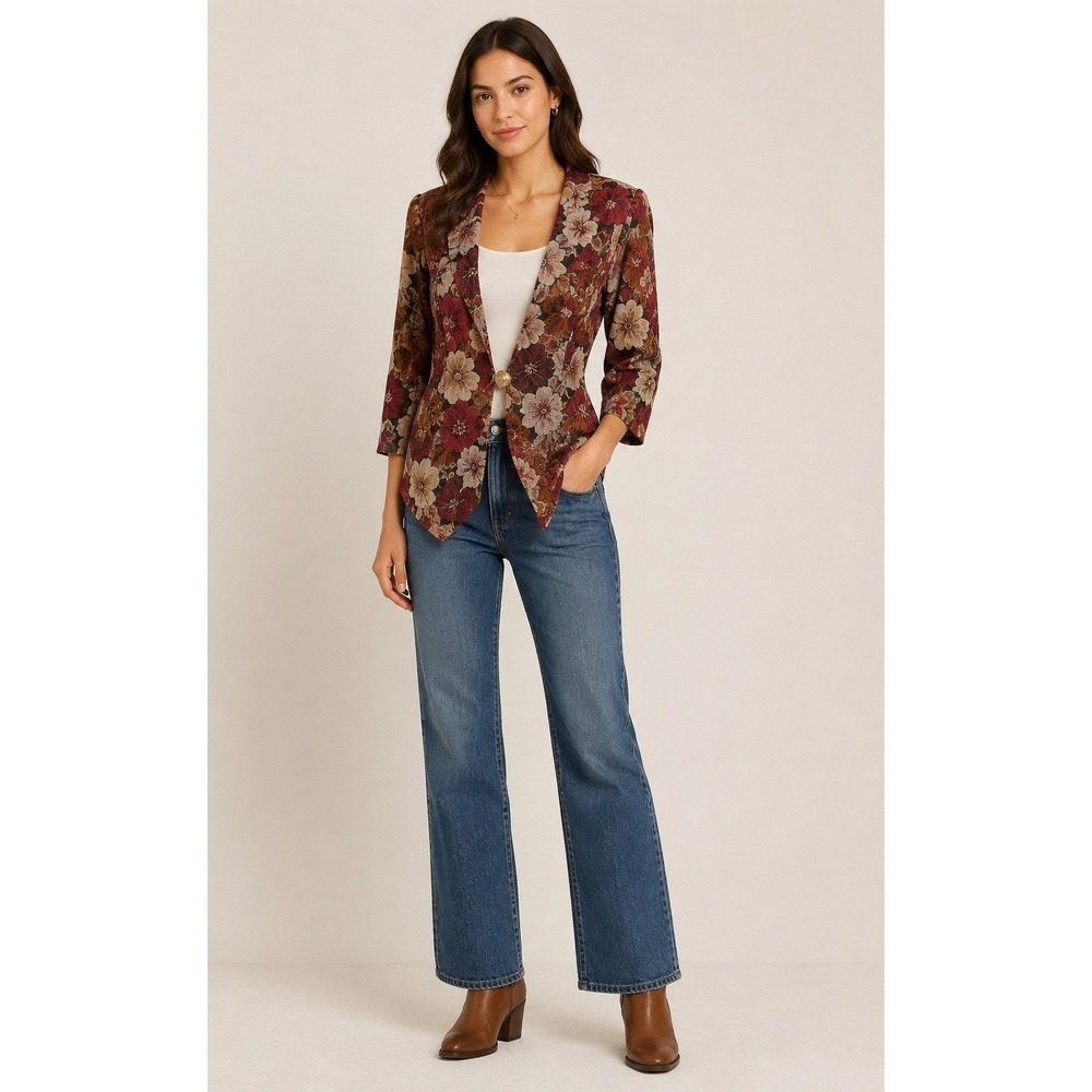 Vintage Positive Influence Romantic Blazer Womens 10 Brown Paisley Garden Party